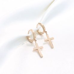 Ατσάλινα cross σκουλαρίκια σε roze gold