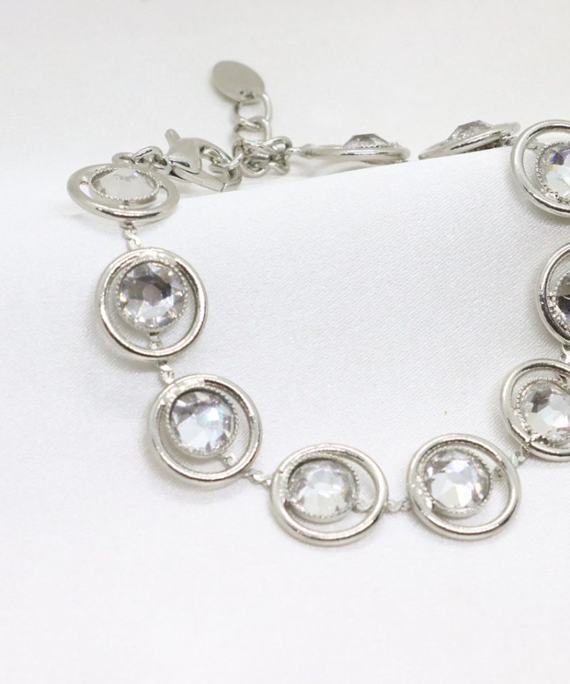 Ορειχάλκινο χειροποίητο βραχιόλι με πέτρες swarovski σε ασημί χρώμα