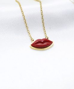 Ατσάλινο κολιέ χείλη σε χρυσό χρώμα