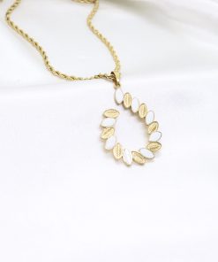 Ατσάλινο κολιέ αλυσίδα με στοιχείο σε χρυσό και λευκό χρώμα