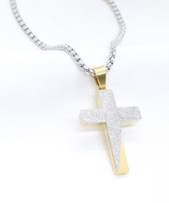 Ατσάλινος δίχρωμος σταυρός με ασημί αλυσίδα