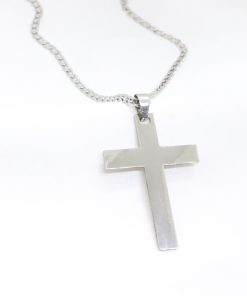 Ατσάλινοσ σταυρός με αλυσίδα σε ασημί χρώμα