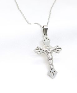 Ατσάλινοσ σταυρός με αλυσίδα σε ασημί χρώμα