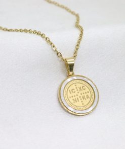 Ατσάλινο κολιέ φυλαχτό Κωνσταντινάτο με φίλντισι σε χρυσό χρώμα