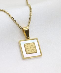 Ατσάλινο κολιέ φυλαχτό Κωνσταντινάτο με φίλντισι σε χρυσό χρώμα