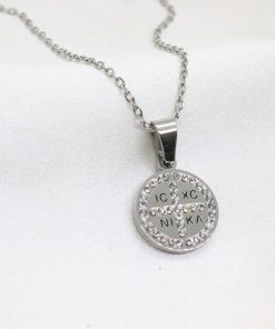 Ατσάλινο φυλαχτό Κωνσταντινάτο με πέτρες σε ασημί χρώμα