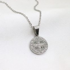 Ατσάλινο φυλαχτό Κωνσταντινάτο με πέτρες σε ασημί χρώμα