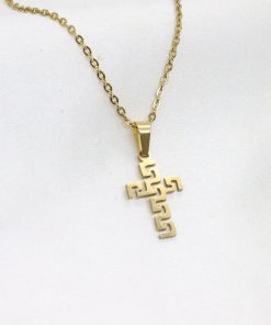 Ατσάλινο κολιέ σταυρός σε χρυσό χρώμα