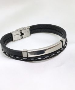 Ανδρικό διπλό βραχιόλι από δέρμα και ατσάλι
