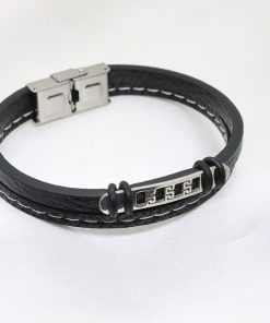 Ανδρικό διπλό βραχιόλι από δέρμα και ατσάλι