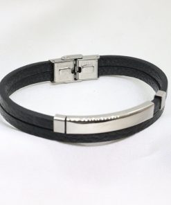 Ανδρικό διπλό  βραχιόλι από δέρμα και ατσάλι