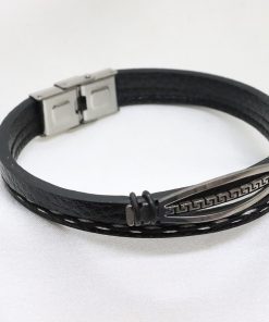 Ανδρικό διπλό  βραχιόλι από δερματίνη και ατσάλι