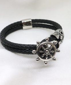 Ανδρικό βραχιόλι από δερματίνη και ατσάλινο τιμόνι