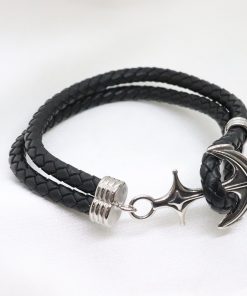 Ανδρικό βραχιόλι από δερματίνη και ατσάλινη άγκυρα