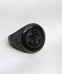 Ατσάλινο δαχτυλίδι με σχέδιο άγκυρας σε μαύρο χρώμα