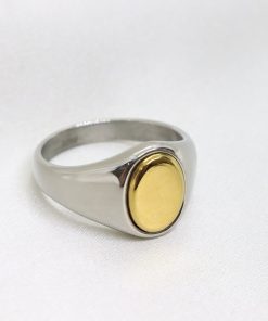 Ατσάλινο ασημί δαχτυλίδι με χρυσή πέτρα