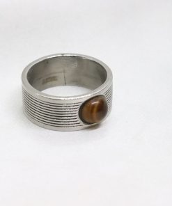 Ατσάλινο δαχτυλίδι με ημιπολύτιμη πέτρα μάτι της τίγρης