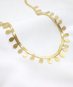 Ατσάλινο χρυσό κολιέ snake με κρεμαστά στοιχεία σε σχήμα σταγόνας