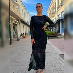 Maxi Φόρεμα LUMINA με Floral Διαφάνεια | Μαύρο
