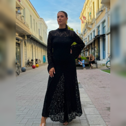 Maxi Δαντελένιο Φόρεμα LUMINA με Ψηλό Λαιμό | Μαύρο