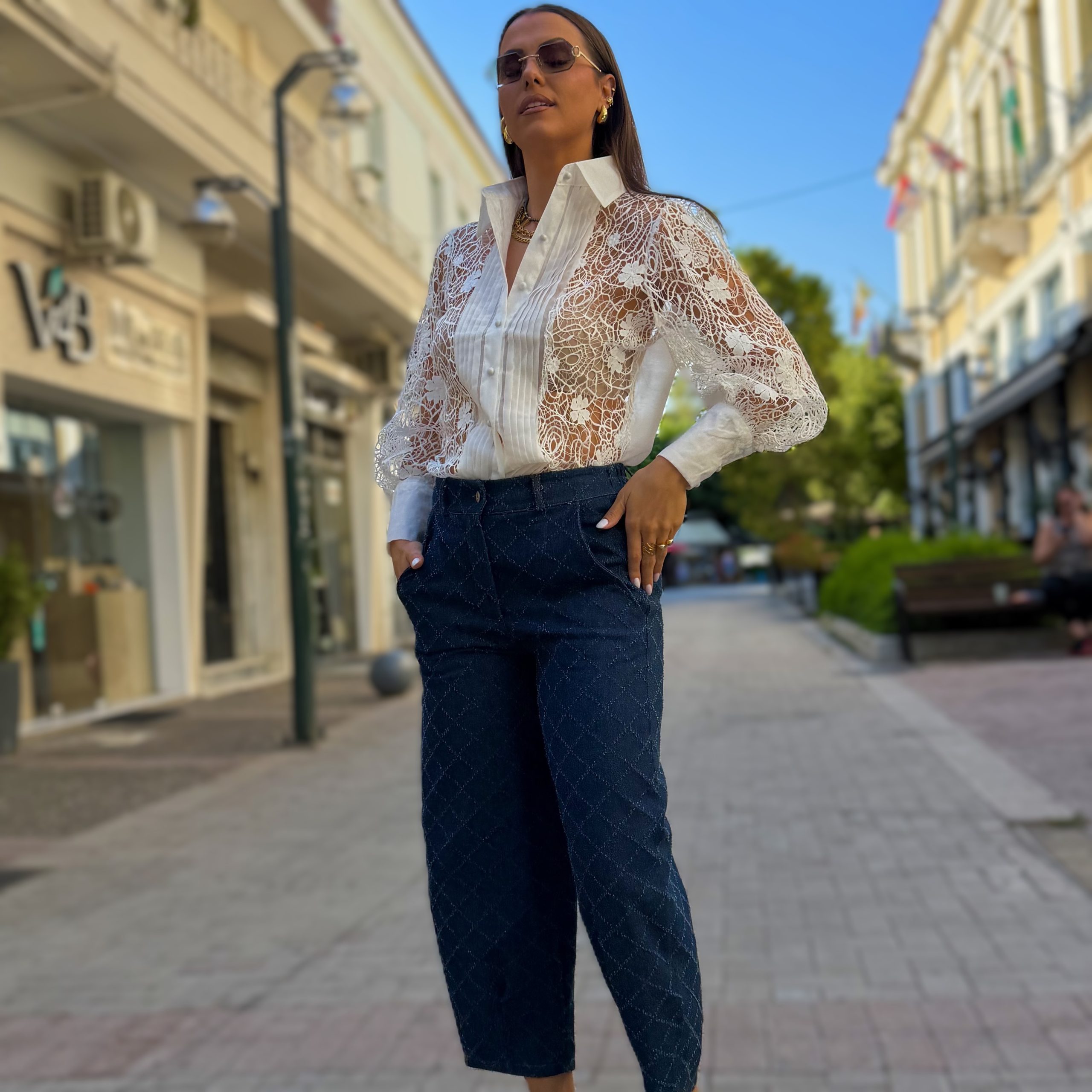 Diamond Denim Παντελόνι Barrel με Ανάγλυφο Σχέδιο | Σκούρο Μπλε - Image 2