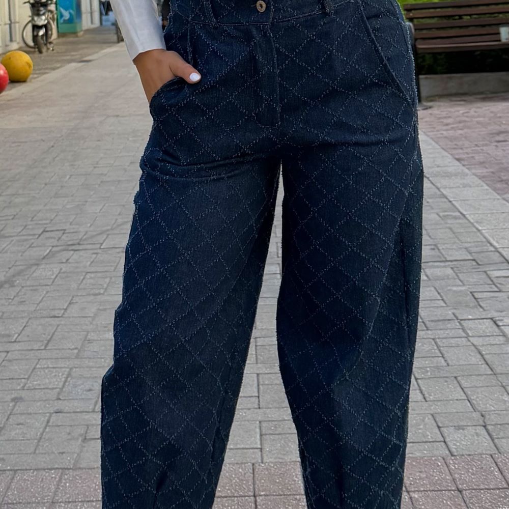 Diamond Denim Παντελόνι Barrel με Ανάγλυφο Σχέδιο | Σκούρο Μπλε - Image 3