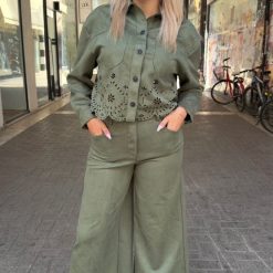 Suede Chic Σετ Πουκάμισο & Παντελόνα με Laser Cut | Χακί