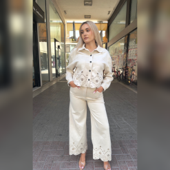 Suede Chic Σετ Πουκάμισο & Παντελόνα με Laser Cut | Μπεζ