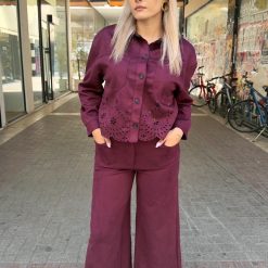 Suede Chic Σετ Πουκάμισο & Παντελόνα με Laser Cut | Μπορντώ