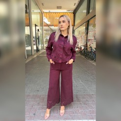 Suede Chic Σετ Πουκάμισο & Παντελόνα με Laser Cut | Μπορντό
