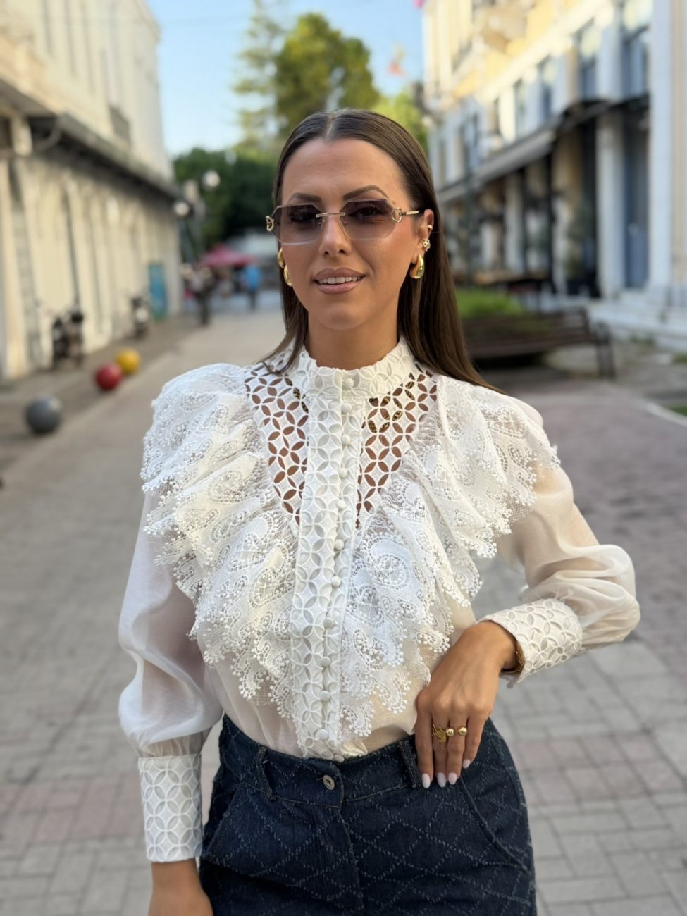 Romantic Lace Πουκάμισο με Δαντέλα & Βολάν | Λευκό