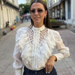 Romantic Lace Πουκάμισο με Δαντέλα & Βολάν | Λευκό