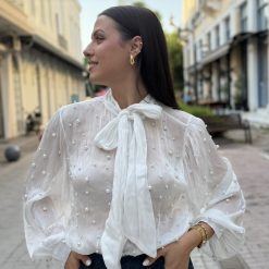 Pearl Bow Πουκάμισο με Πέρλες & Φιόγκο  | Λευκό