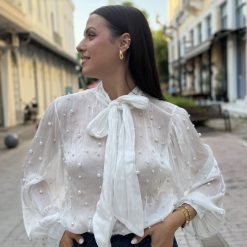 Pearl Bow Πουκάμισο με Πέρλες & Φιόγκο  | Λευκό