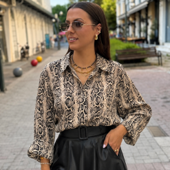 Πουκάμισο Snake Print | Μπεζ