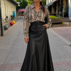 Midi Φούστα Leather Look με Ζώνη | Μαύρο