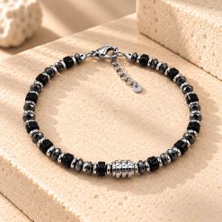 Onyx Steel - Ανδρικό Βραχιόλι με πέτρες Αιματίτη και Μαύρα Στοιχεία