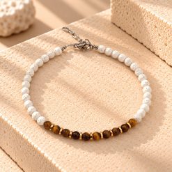 Desert Eye Mini - Ανδρικό Βραχιόλι με πέτρες Λευκή Λάβα και Μάτι Τίγρη