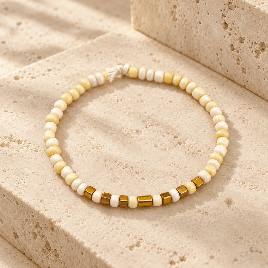 Ivory Gold - Ανδρικό Βραχιόλι με Λευκές Χάντρες και Αιματίτη