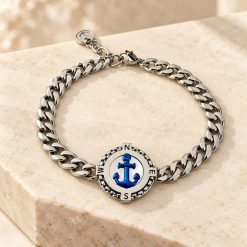 Ocean Compass - Ατσάλινο Ανδρικό Βραχιόλι με Μπλε Άγκυρα και Πυξίδα
