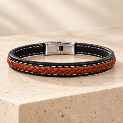 Urban Braided - Ανδρικό Δερμάτινο Βραχιόλι με Ατσάλινο Κούμπωμα