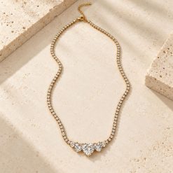 Golden Heart Riviera - Κολιέ σε Χρυσό Χρώμα με Λευκά Ζιργκόν και Καρδιές